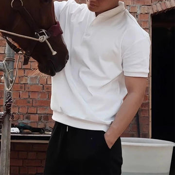 AIDASE  -  Summer Casual Buttoned Stand Collar T-shirt Men Vintage Solid Color Pullovers Daily Leisure Men's Short Sleeve Polo Shirts aidase-shop